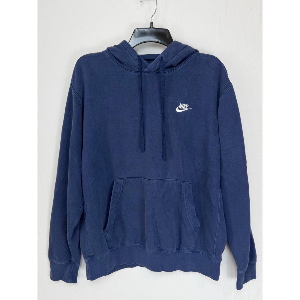 Nike Mens 80% Cotton Hoodie M Navy Blue Embroidered Logo Pullover Sweatshirt